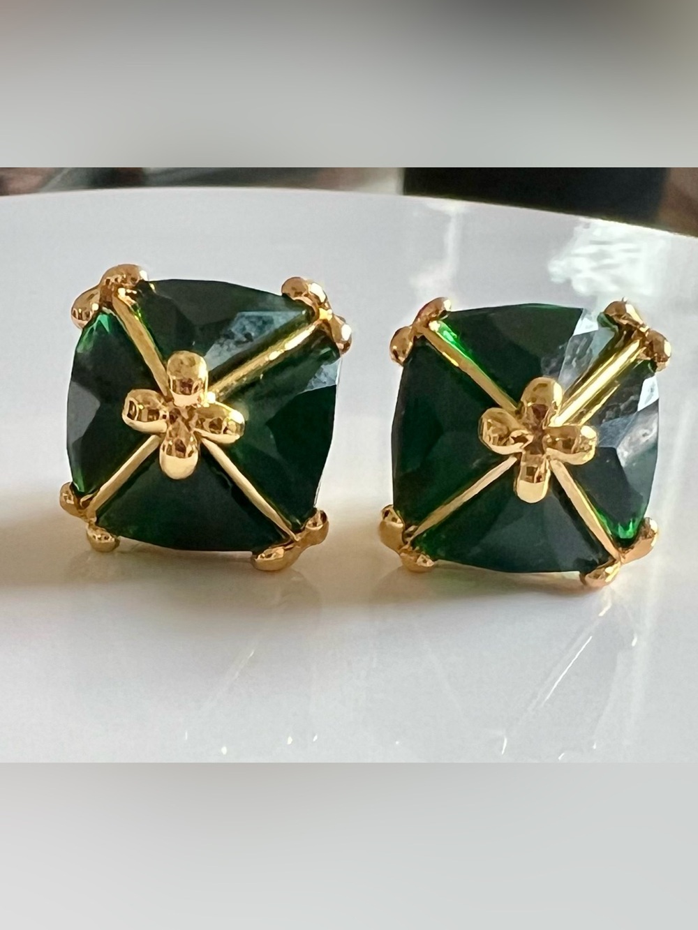 Henri Bendel Gold-Accented Emerald Green Stud Earrings - Women Jewelry